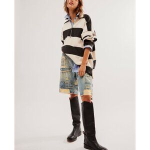 Free People Black and Cream Striped Sweatshirt